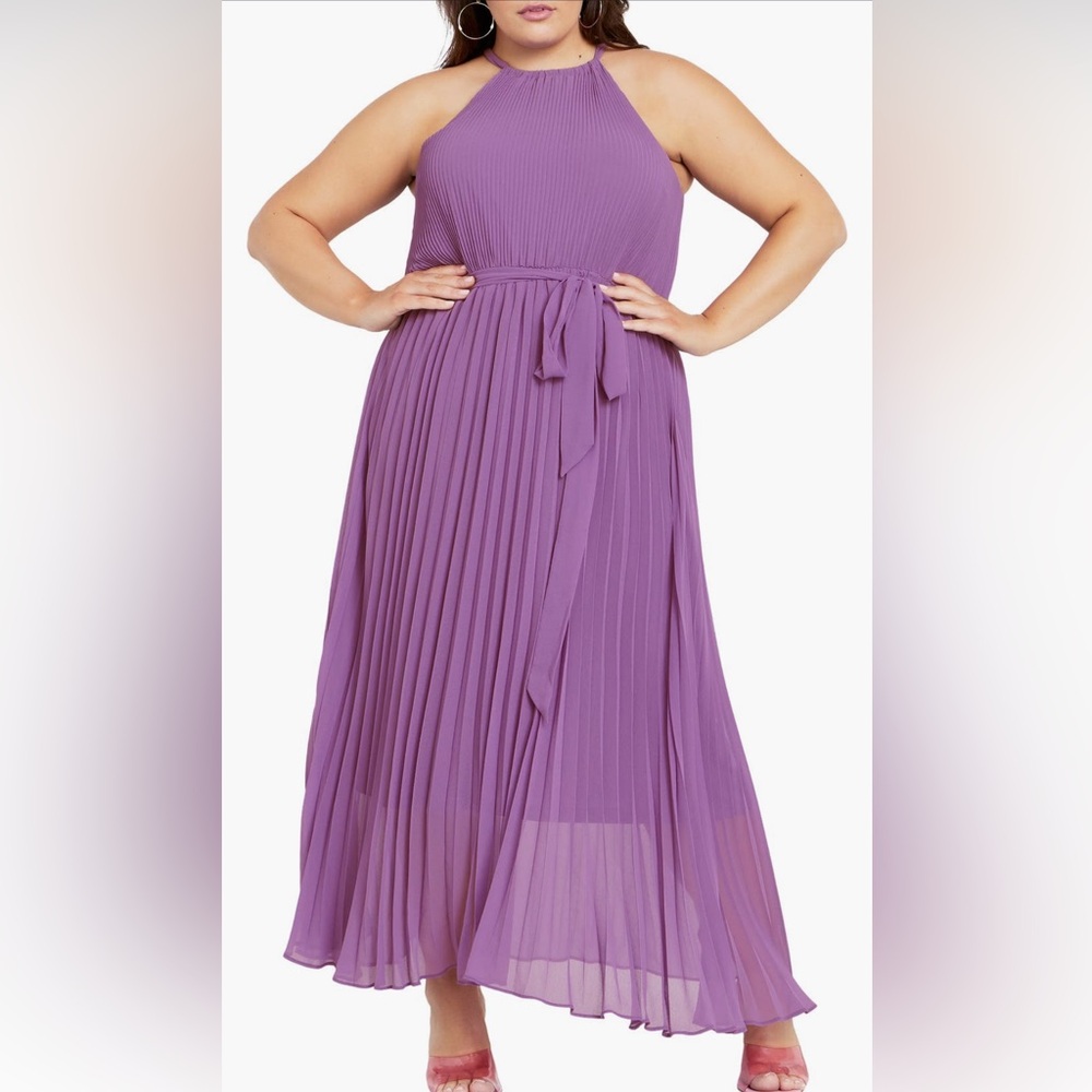 City Chic Rebecca Halter Neck Pleated Chiffon Maxi Dress